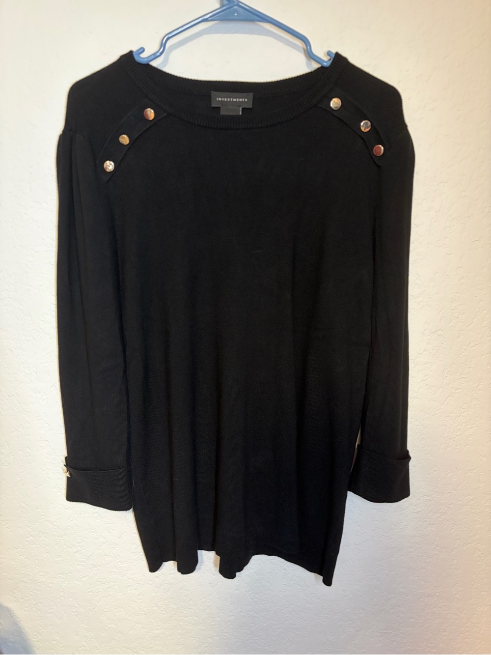 Investments Black Knit Shoulder-Button Sweater